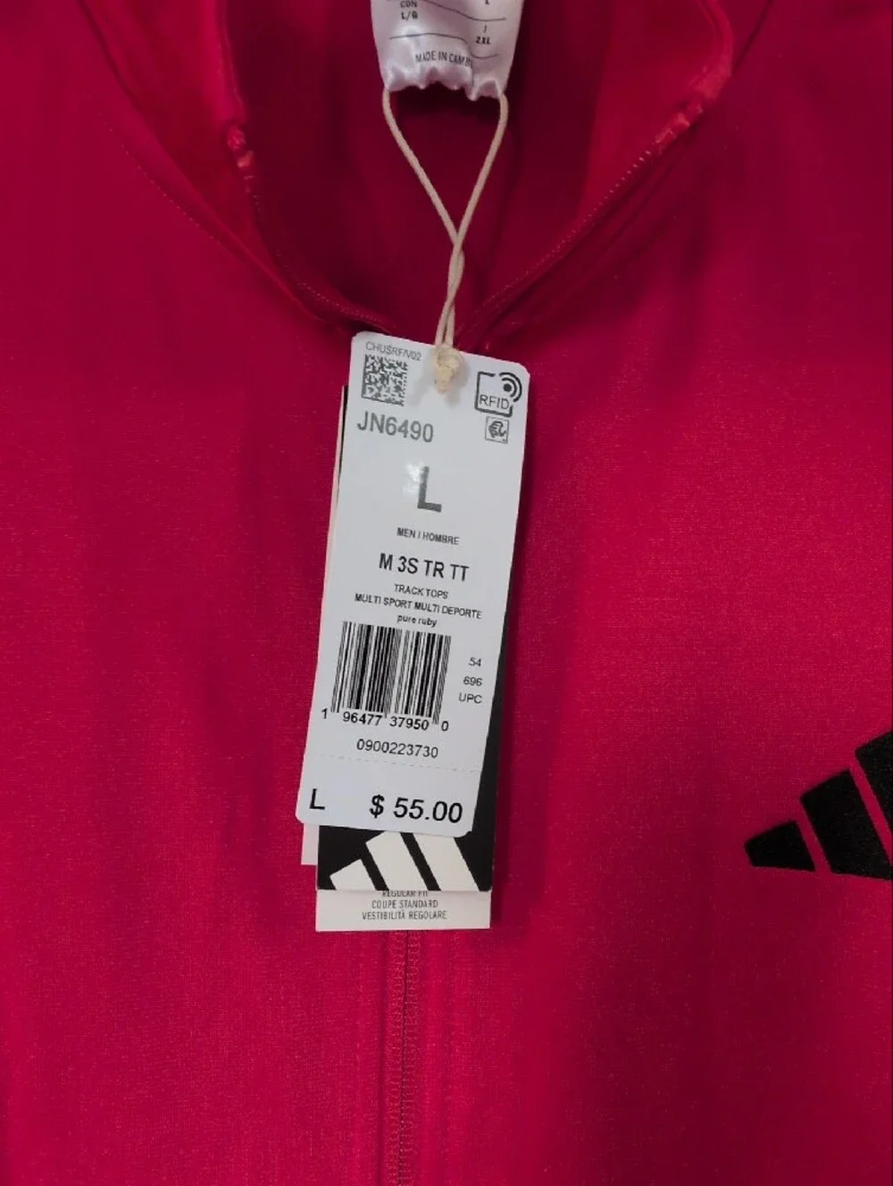 adidas Red Full-Zip Performance Track Jacket with Black Stripes